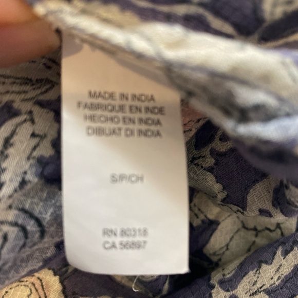 Lucky Brand Blue Fall Floral Shirt Blouse Boho Peasant Women's Size Small - Picture 9 of 13